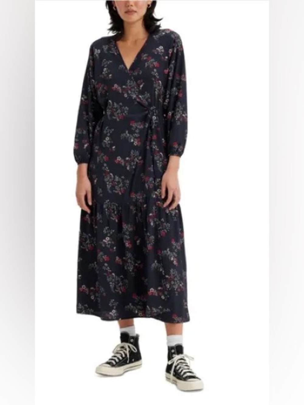 Levi's Nicolette Wrap Dress Anastasia floral night sky L